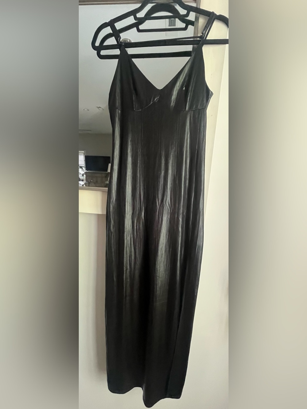 Emerson Lang “Moulton” Liquid Metallic Black Maxi Slip Dress Size Medium